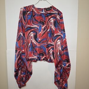 Gabrielle Union Red Swirl Patterned Vibrant Women's Top Blouse Size S